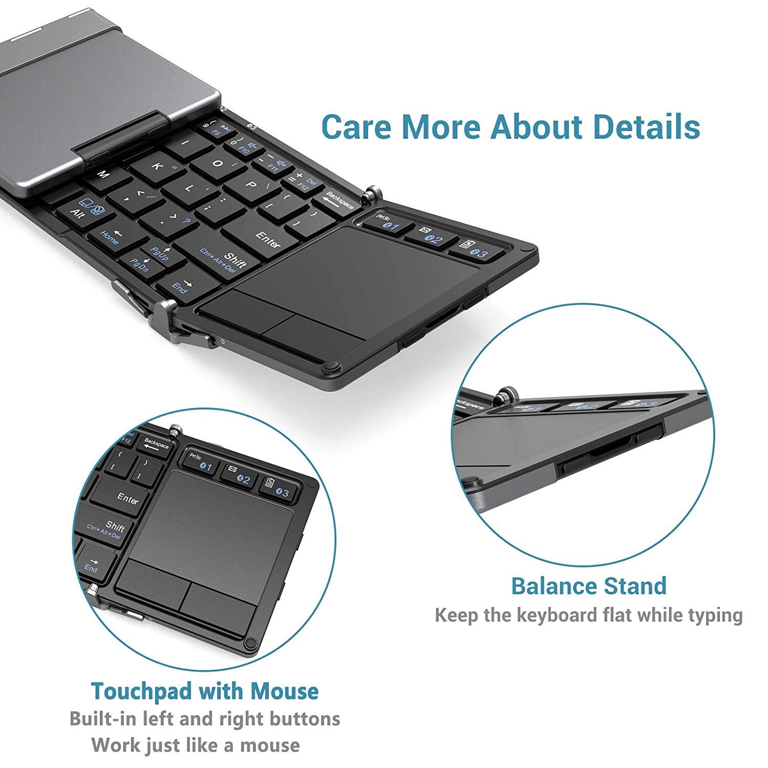 Compact Folding Wireless Keyboard & Touchpad
